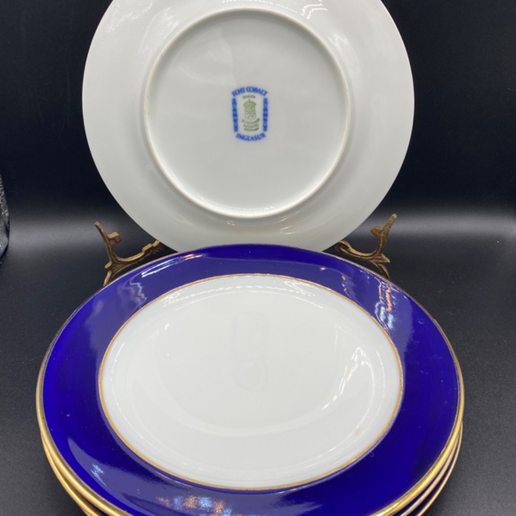 Schumann side plates x4 echt cobalt on white porcelain, gold rims.  VTG 1970's G - Picture 3 of 4
